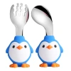Cartoon baby spoons, forks, tableware, baby and children's eating training forks and spoons 316L penguin stainless steel forks and spoons Item Picture
